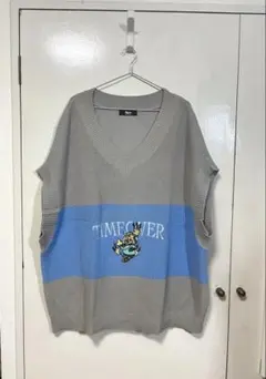 A'gem 刺繍入りニットベスト グレー×ブルー