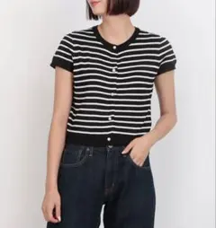 新品タグ付き☆coca/コカ☆パールボタン付きボーダー半袖ニットカーディガン☆のサムネイル