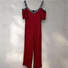 【個性派】オープンショルダー オールインワン サロペット M レッド 星柄　美品