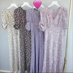 snidel 花柄ロングワンピース ラベンダー パープル レースアップ