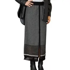 STUDIOUS クロッシェライン ニットロングスカート スリットシースルー黒