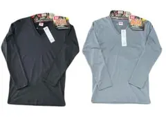【 2枚組 】 BVD 瞬暖 Vネック 長袖 Tシャツ L ブラック & グレー
