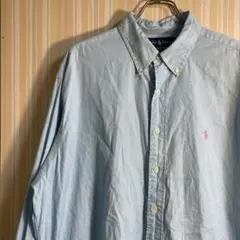 ラルフローレン　長袖ボタンダウンシャツ　ライトブルー×ピンクポニー　シャツ