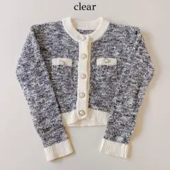 クリア clear テープヤーンツイード配色カーディガン ブルー系 F