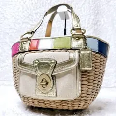 COACH Legacy Turnlock Straw Basket Bag