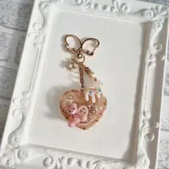 ハート型シェイカーキーホルダー ピンクのクマ付き