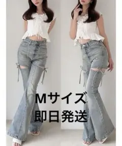 RESEXXY カットアウトリボンデニムパンツ アイスブルー - メルカリ