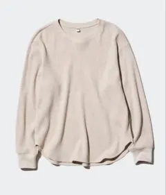 ユニクロ ワッフルクルーネックT ベージュ XL（男女兼用）廃盤 美品