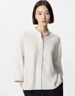 新品⭐︎ユニクロドレープブラウス/7分袖　オフホワイト　XL 七分袖