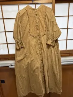 サマンサモスモス　五分袖レースとフリルのロングワンピース　ペチコート付き　綿