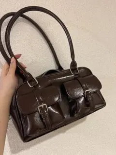 値下げしました！ブラウン ハンドバッグ ポケット付き　【大量用、通勤、通学】