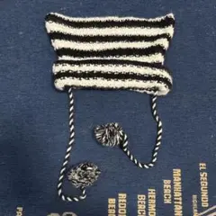 ストライプ 猫耳　ニット帽 ポンポン付き