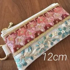 インド刺繍リボンとフェイクレザーのポーチ No.131