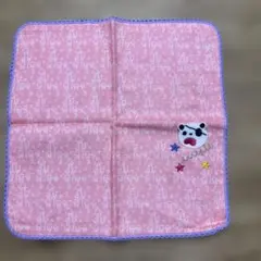 パンダ刺繍 タオルハンカチ ピンク