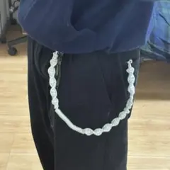 編み込みデザイン ウォレットチェーン白コインケースなし