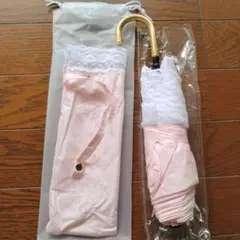 未使用　折りたたみ傘　日傘　ピンク　レース装飾　白色　1本のサムネイル