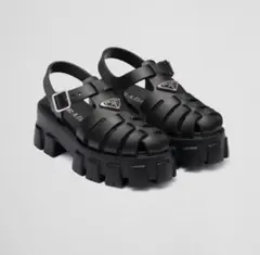 極美 PRADA モノリス サンダル ラバーサンダル 厚底 三角ロゴ 38号