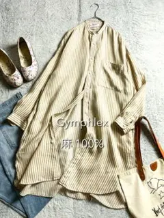 【Gymphlex】フランダーズリネン100% ストライプ柄シャツワンピース