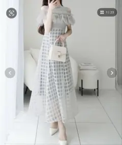 【mily bilet】チュールフリルドッキングノースリーブワンピース