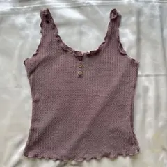 パープル フリル ノースリーブ トップス