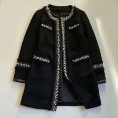 セレモニー ノーカラージャケット ロング パール ツイード調 L 卒業 入学