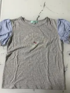 Lindsay リンジィ 半袖Tシャツ グレー ストライプ袖 Lのサムネイル