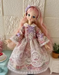 リカちゃん22cmドール服　ワンピースとヘアバンド　ハンドメイド255