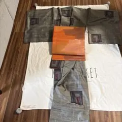 美品！幾何学模様の刺繍入り着物とオレンジ名古屋帯