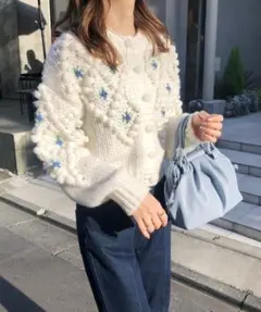 ソブSov.】ダル糸刺繍天竺ニットカーディガン レース クルーネック38