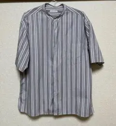 UNITED ARROWS ストライプ 半袖バンドカラーシャツ XL