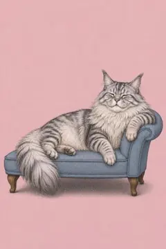 【No.257】青いソファでくつろぐ長毛猫