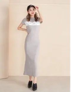 Darich ランダムロゴポイントニットロングワンピース グレー