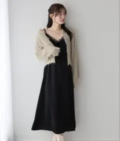 サテンレースキャミワンピース