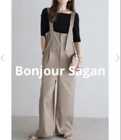 ボンジュールサガン ハイウエストワイドサロペット ベージュ