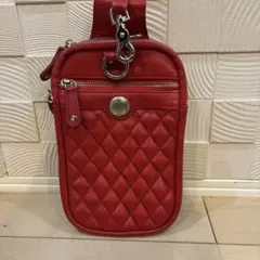 レザー キルティング ショルダーバッグ レッド