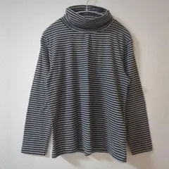 【即購入OK❗️】Tシャツ　長袖　ハイネック　ボーダー　グレー　黒　L
