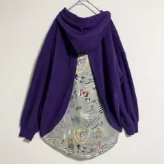 scolar パーカー　長袖　フード　背面　総柄　個性的　パープル　Mサイズ