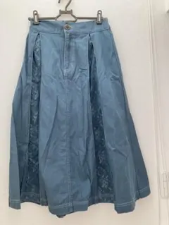 【美品】axesfemmeデニムレース刺繍切替スカートブルー