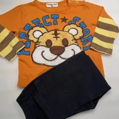 Kinder mini トラ刺繍Tシャツとパンツセット 90 ブラックボア