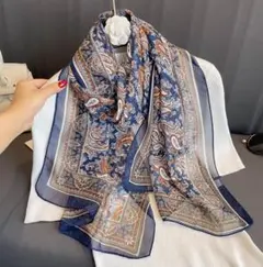 新品 ペイズリー柄シフォンストール ネイビー レディース ロング 大判