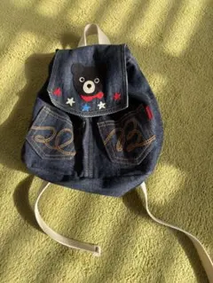 【美品】デニム　リュック クマ刺繍付き　ベビー　ダブルビー