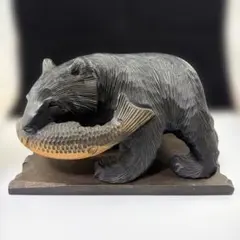 レア 木彫り 熊 置物 鮭＊特大 横47cm - メルカリ