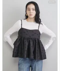Mila Owen ミラオーウェン ジャガードペプラムキャミソール ブラックのサムネイル