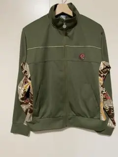 トラックジャケット　ジャージ　ジップアップジャケット　和柄　和風　カーキ　M