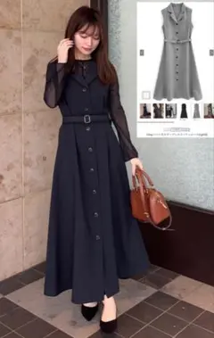 【試着のみ】GRL 2Wayベルト付きオープンカラーノースリーブワンピース