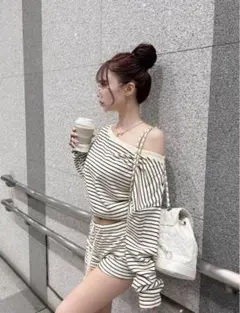 【即購入⭕️】elmyu ワンショルボーダーカジュアルsetup S