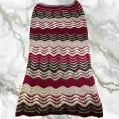 ロングスカート デート エスニック 波状 編み模様 レディース 赤 古着 美品