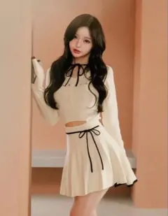 Darich ウエストオープンリボンデザインニットミニワンピース