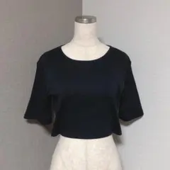 ヘザー ショート リブ カットソー シンプル ブラックのサムネイル