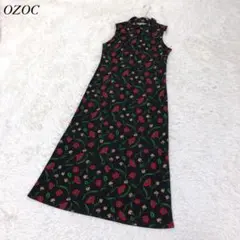 美品 OZOC オゾック ロングワンピース M ノースリーブ 花柄 マルチカラー